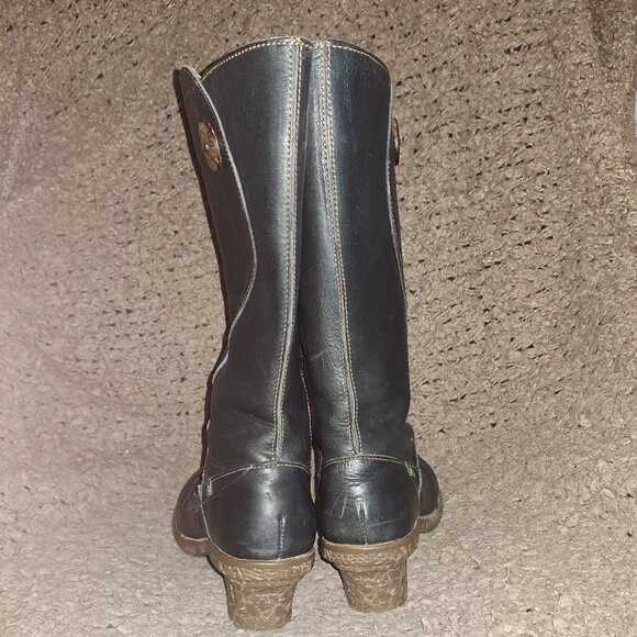 EL NATURALISTA-Black Leather-Side Zip-Calf High-Sz 38-HTF-Excellent - Picture 6 of 7